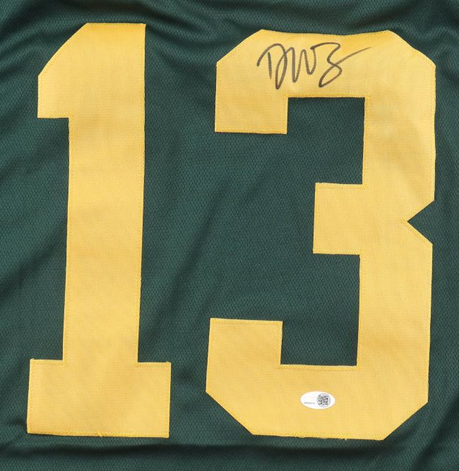 Dontayvion Wicks Green Bay Signed Alternate Green Football Jersey JSA QR Holo