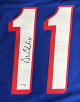 Drew Bledsoe New England Signed Blue Football Jersey JSA QR