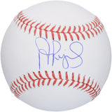 An official MLB baseball by Sports Integrity, signed in blue by Albert Pujols of the St. Louis Cardinals, featuring red stitching on a white surface.