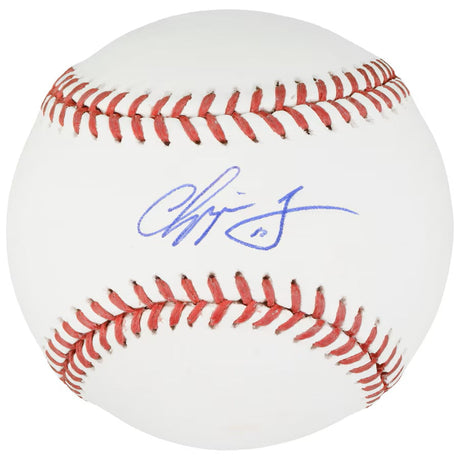 A Chipper Jones Atlanta Braves Signed Official MLB Baseball by Sports Integrity, featuring a blue autograph on a white ball with red stitching.