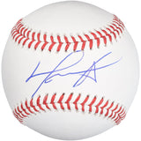 The Sports Integrity David Ortiz Boston Red Sox Signed Official MLB Baseball features a white surface with red stitching and a bold blue autograph from David Ortiz across it.