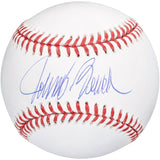 The Sports Integrity Johnny Bench Cincinnati Reds Signed Official MLB Baseball features a large blue autograph across its white surface with red stitching.