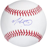 The Mookie Betts Los Angeles Dodgers Signed Official MLB Baseball by Sports Integrity features a blue-ink autograph and the number 50 on a white ball with red stitching.
