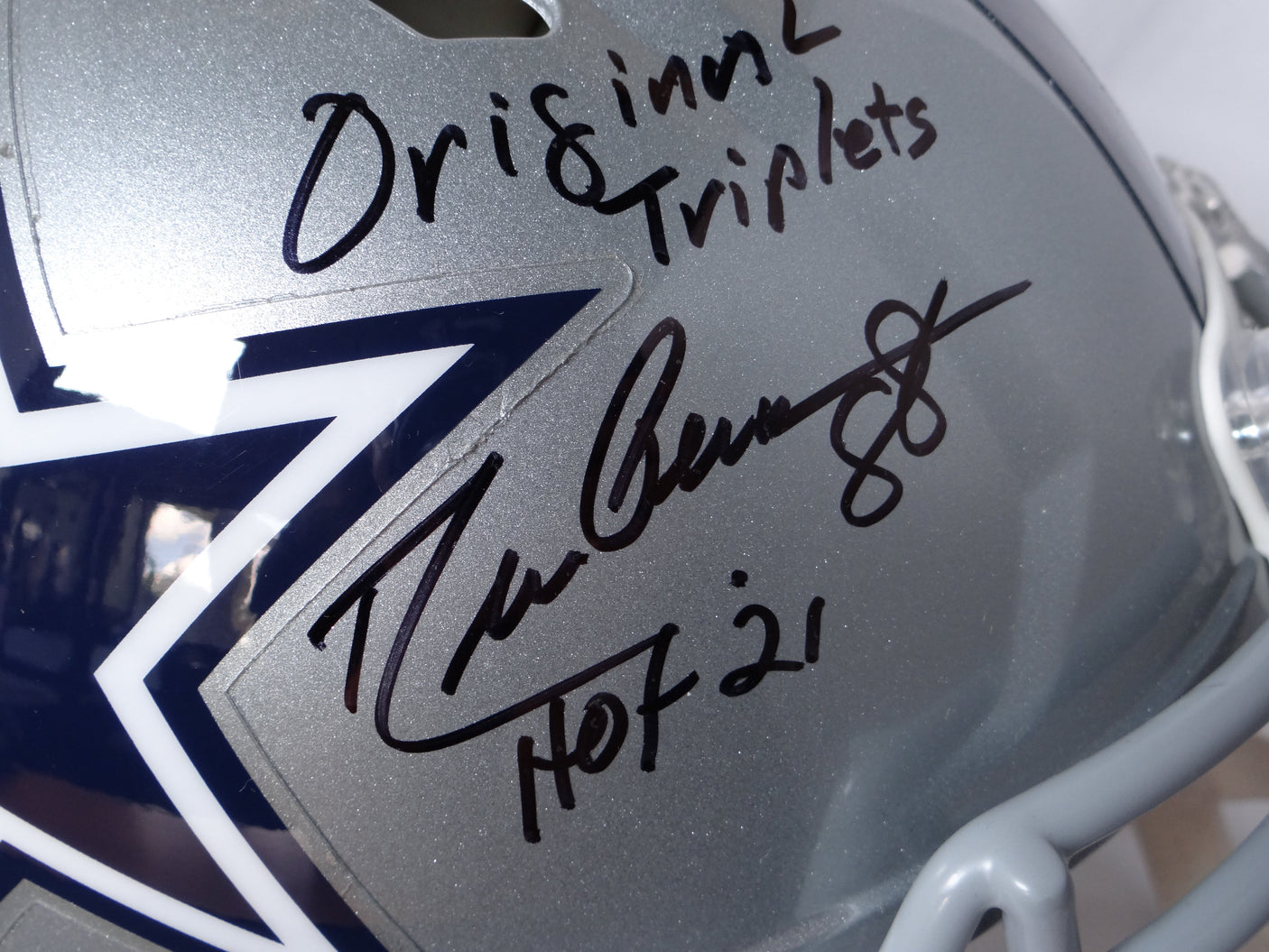 Drew Pearson/Roger Staubach/Tony Dorsett Signed Cowboys F/S Speed Authentic Helmet w/2 Insc.-Beckett W Hologram *Black