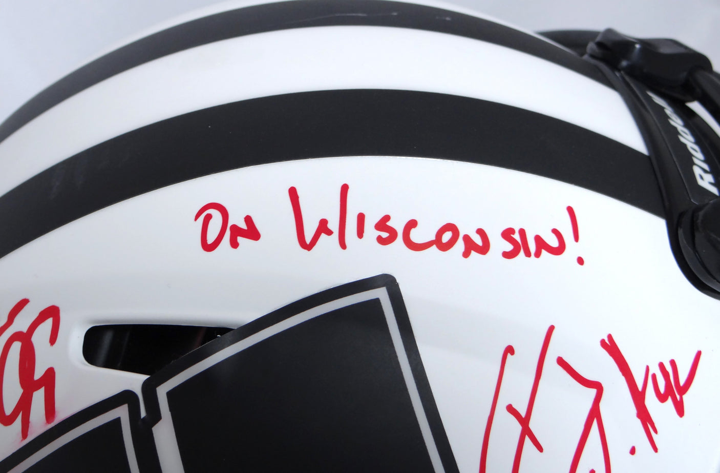 Derek, TJ, JJ Watt Autographed Wisconsin Lunar Speed Authentic Helmet w/ Insc- JSA W *Red