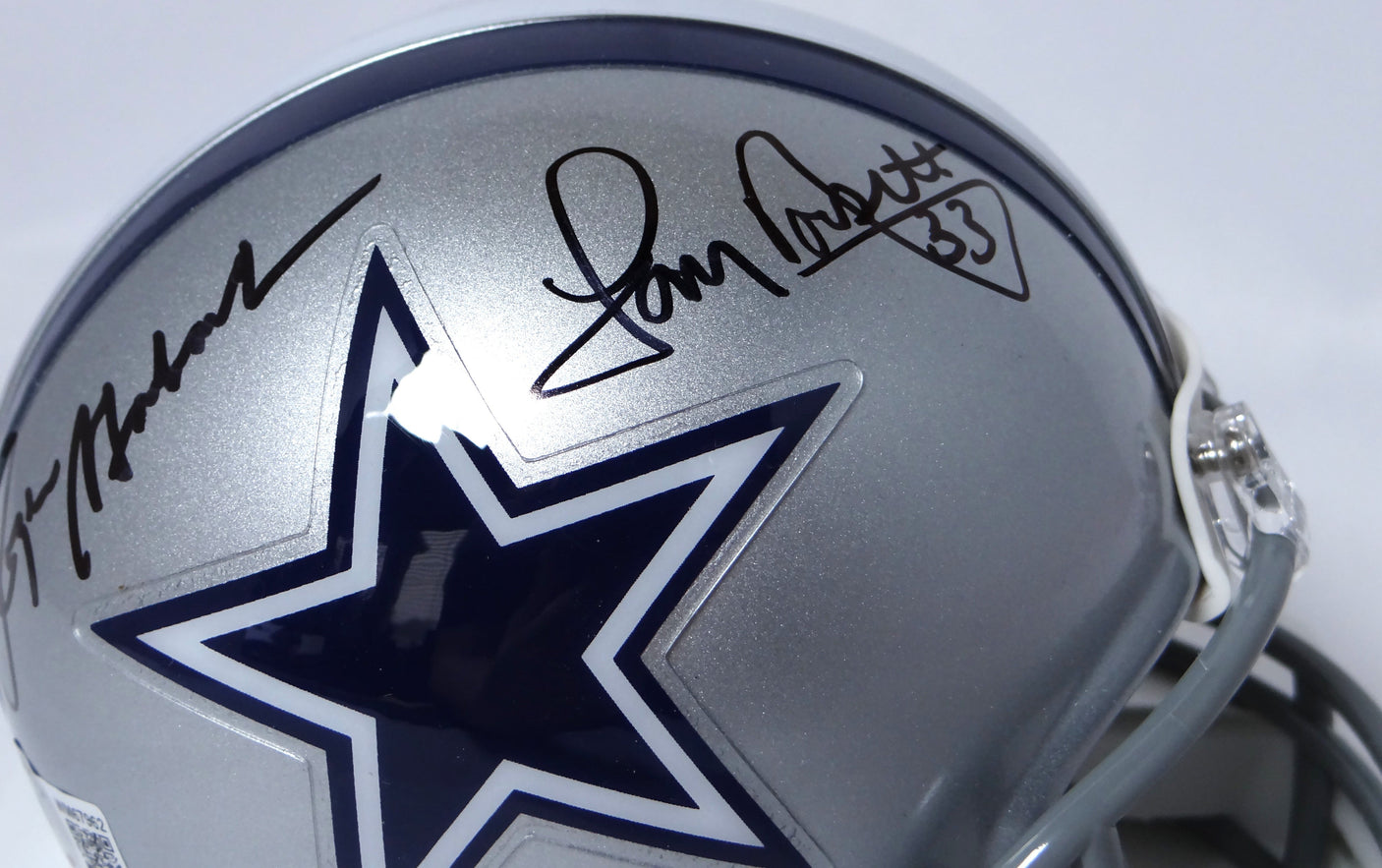 Roger Staubach, Tony Dorsett Autographed Cowboys Mini Helmet - Beckett Holo