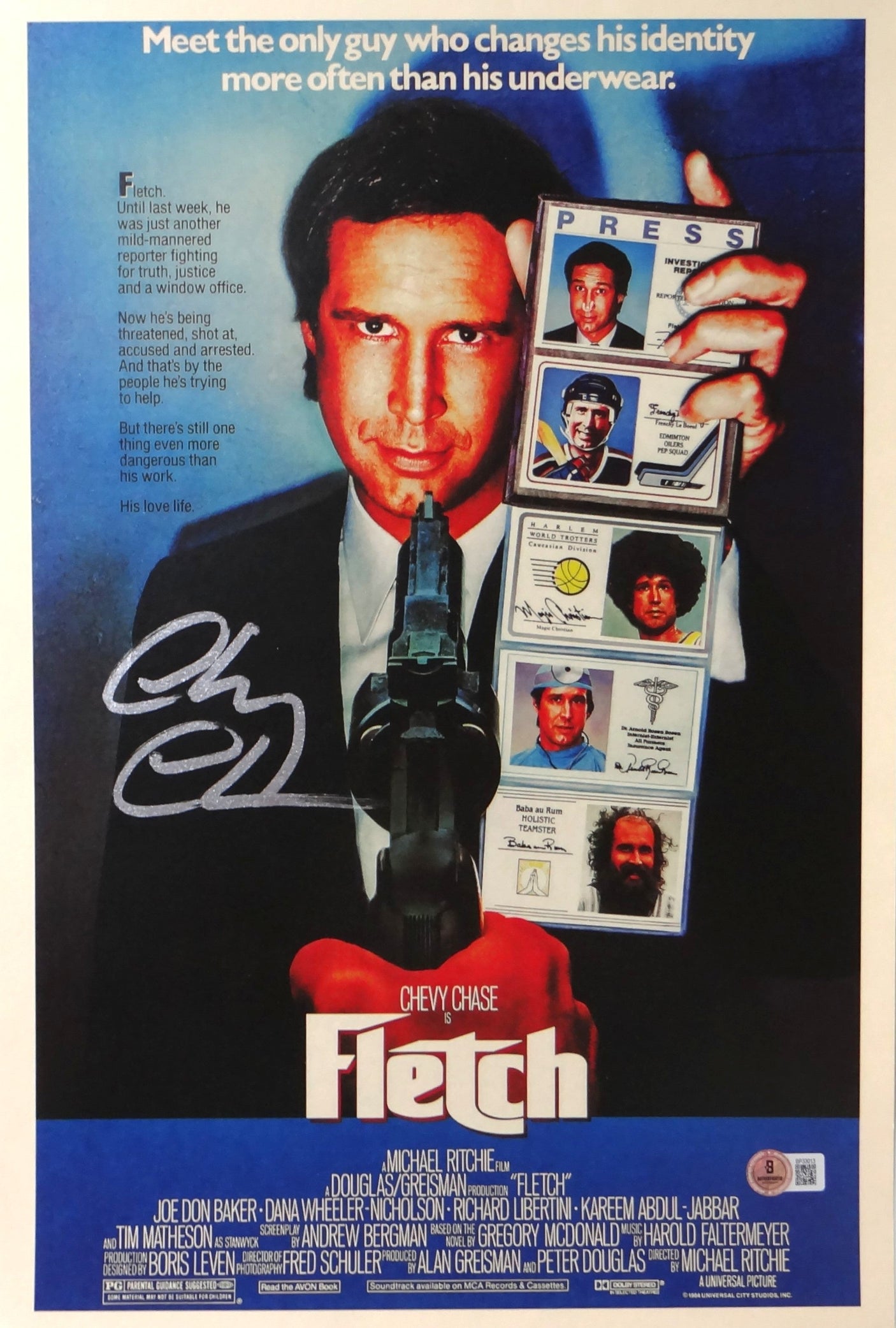 Chevy Chase Autographed 11x17 Fletch Movie Poster - Beckett Hologram