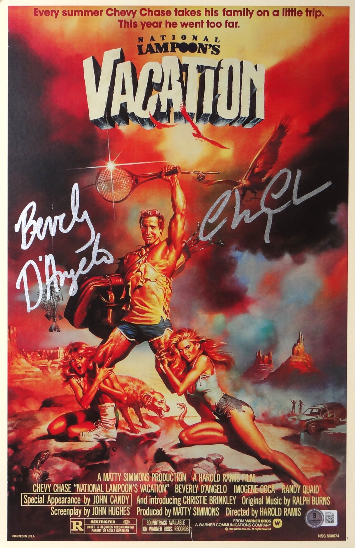 Chevy Chase & Beverly De'Angelo Auto 11x17 Vacation Movie Poster - Beckett Holo