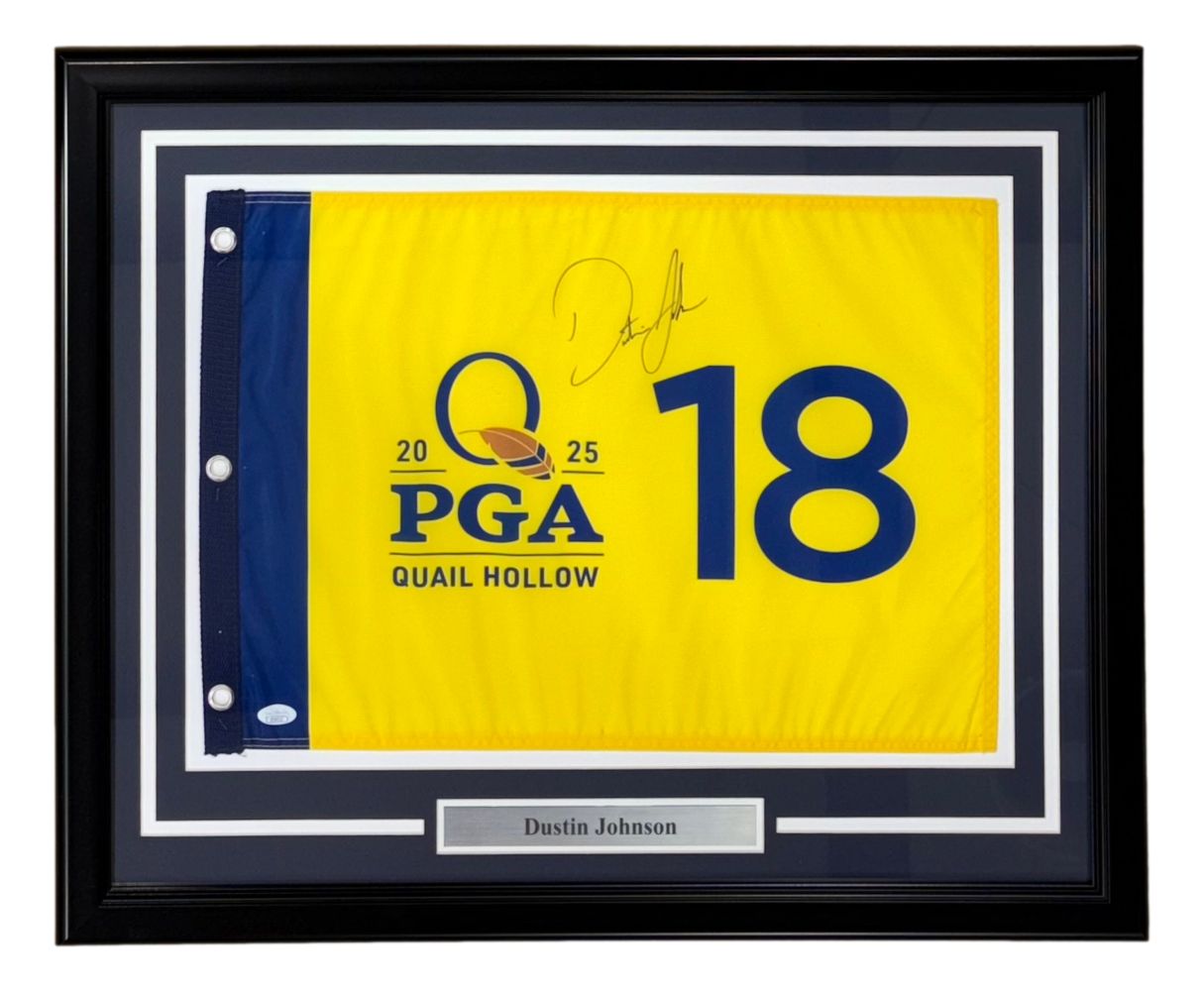 Dustin Johnson Signed Framed 2025 PGA Championship Golf Flag JSA