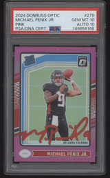 2024 Donruss Optic Michael Penix Jr Pink #279 Red Auto PSA 10 GEM MT AUTO 10 RC