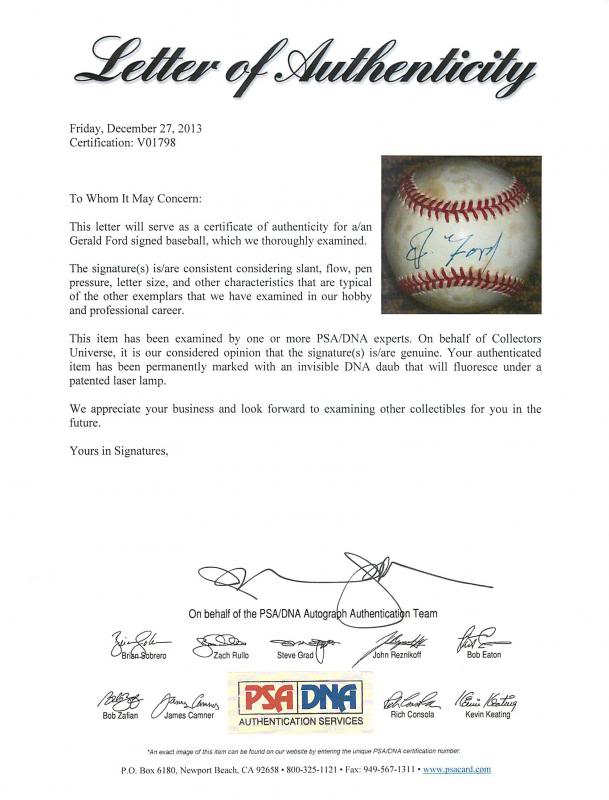 President Gerald Ford Signed Authentic Onl Baseball Autographed PSA/DNA #V01798