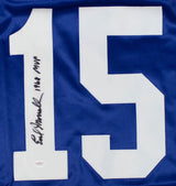 Earl Morrall Baltimore Signed Blue Football Jersey 1968 MVP Insc JSA Hologram
