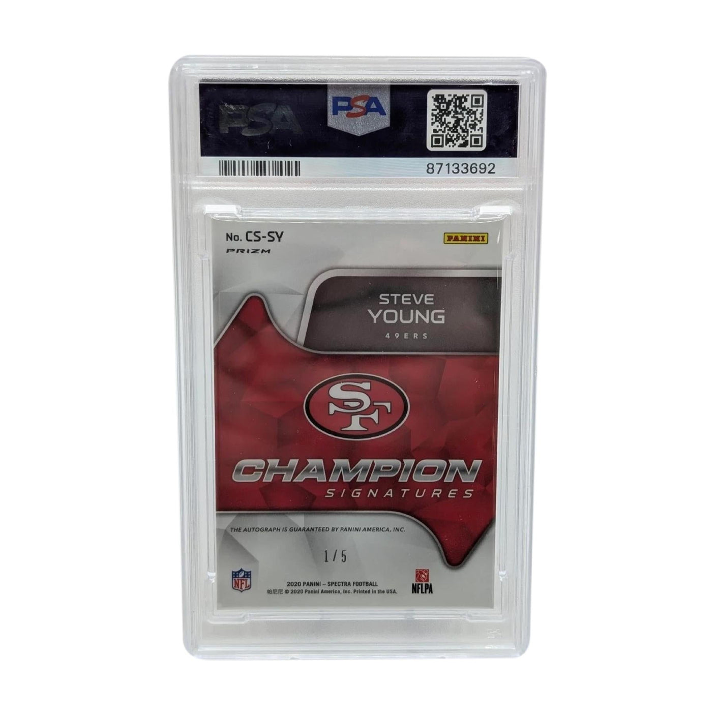 2020 Panini Spectra #CSSY Steve Young Championship Signatures - Neon Orange /5 PSA 9 Mint