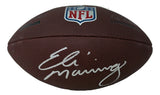 The Sports Integrity Eli Manning New York Giants Signed Full Size Replica NFL Duke Football features a brown design, the NFL logo above Eli Manning’s white signature on the side.