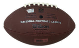 A full-size replica NFL Duke football by Sports Integrity, featuring Eli Manning’s signature and New York Giants details. The brown ball includes white laces and official manufacturer markings.