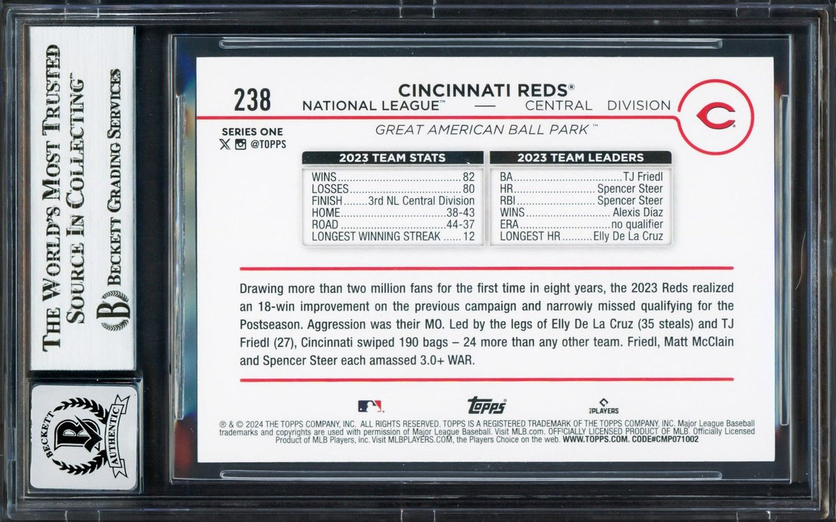 Elly De La Cruz Signed 2024 Topps #238 Cincinnati Reds Rookie Card BAS Auto 10