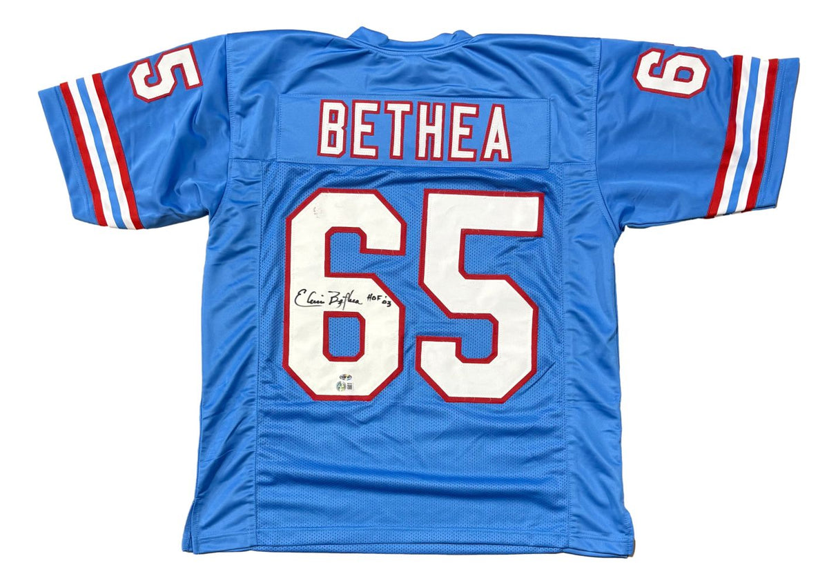 Elvin Bethea Houston Signed Light Blue Football Jersey HOF 03 BAS