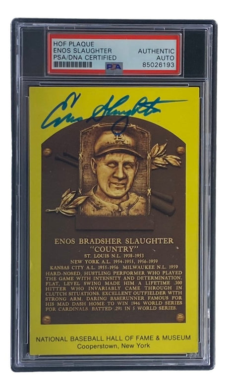 Enos Slaughter Signed 4x6 St Louis Cardinals HOF Plaque Card PSA/DNA 85026193 - Sports Integrity