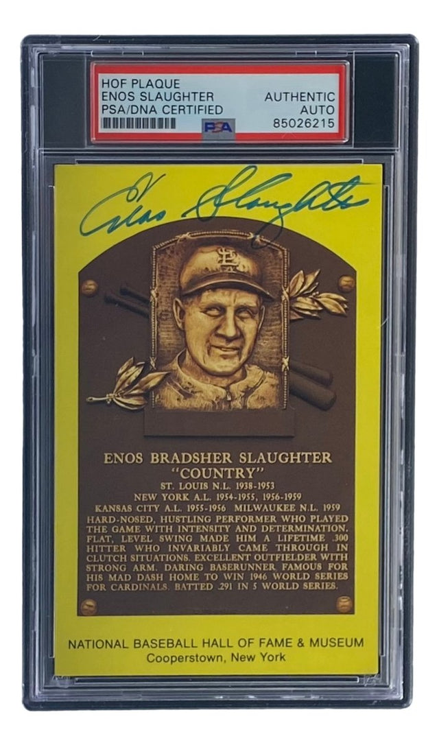 Enos Slaughter Signed 4x6 St Louis Cardinals HOF Plaque Card PSA/DNA 850262832 - Sports Integrity