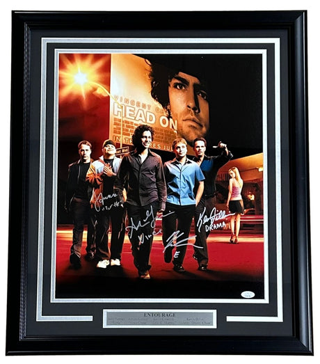 Sports Integrity Entourage Cast Signed Framed 16x20 Photo features Grenier & others, with a plaque reading “Entourage” and JSA ITP authentication.