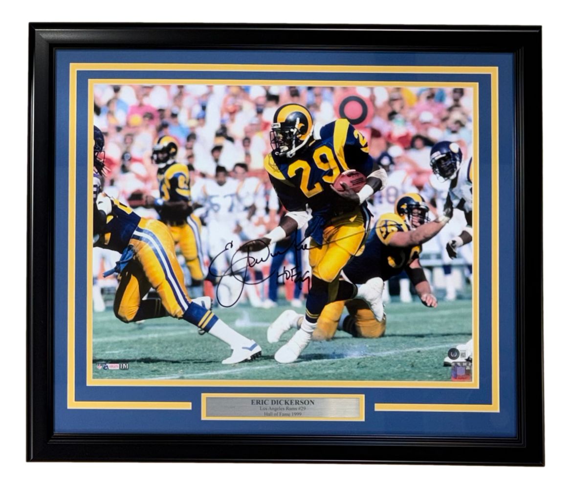 Eric Dickerson Signed Framed 16x20 Los Angeles Rams Photo HOF 99 BAS
