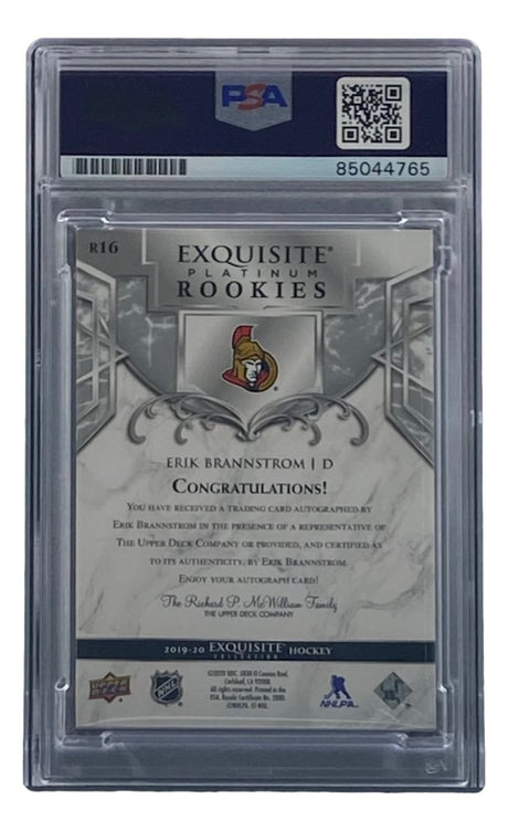 Erik Brannstrom Signed 2019 UD Exquisite #R16 Senators Hockey Card PSA/DNA - Sports Integrity