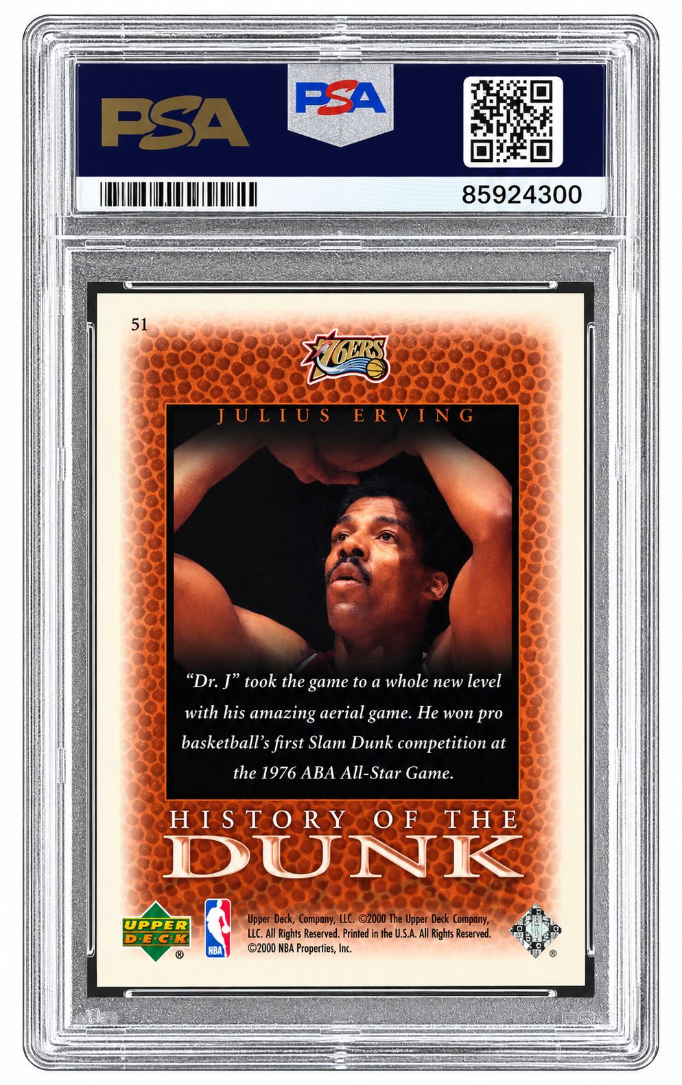 Julius Erving Signed 2000 Upper Deck #51 76ers Trading Card PSA/DNA