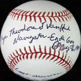 Theodore Van Kirk - Navigator Enola Gay Crew Signed OML Baseball JSA #I30597