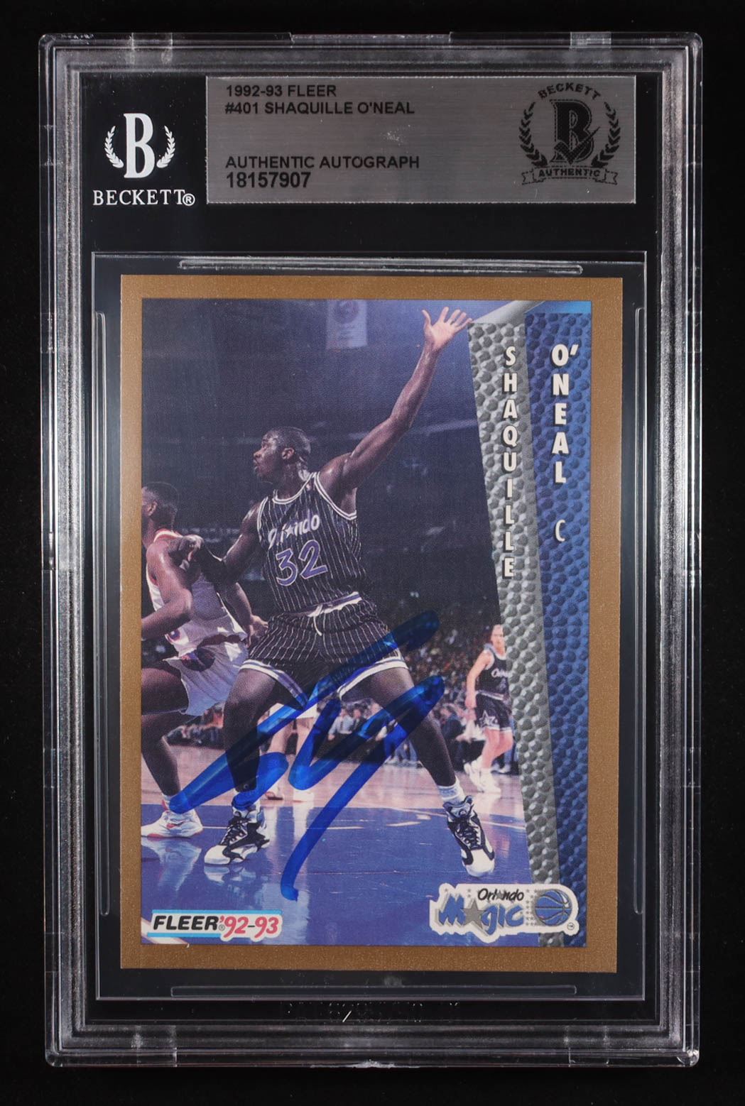 Shaquille O'Neal Signed 1992-93 Fleer #401 RC (Beckett|Auto Grade BGS Authentic)