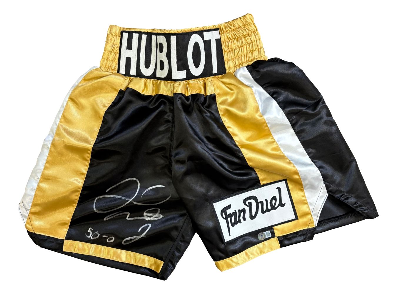 Floyd Mayweather Jr Signed Black Hublot Boxing Trunks 50-0 Inscribed BAS