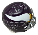 Fran Tarkenton Signed Vikings Full Size Replica Helmet w/ Stats Insc JSA Holo