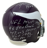 Fran Tarkenton Signed Vikings Full Size Replica Helmet w/ Stats Insc JSA Holo