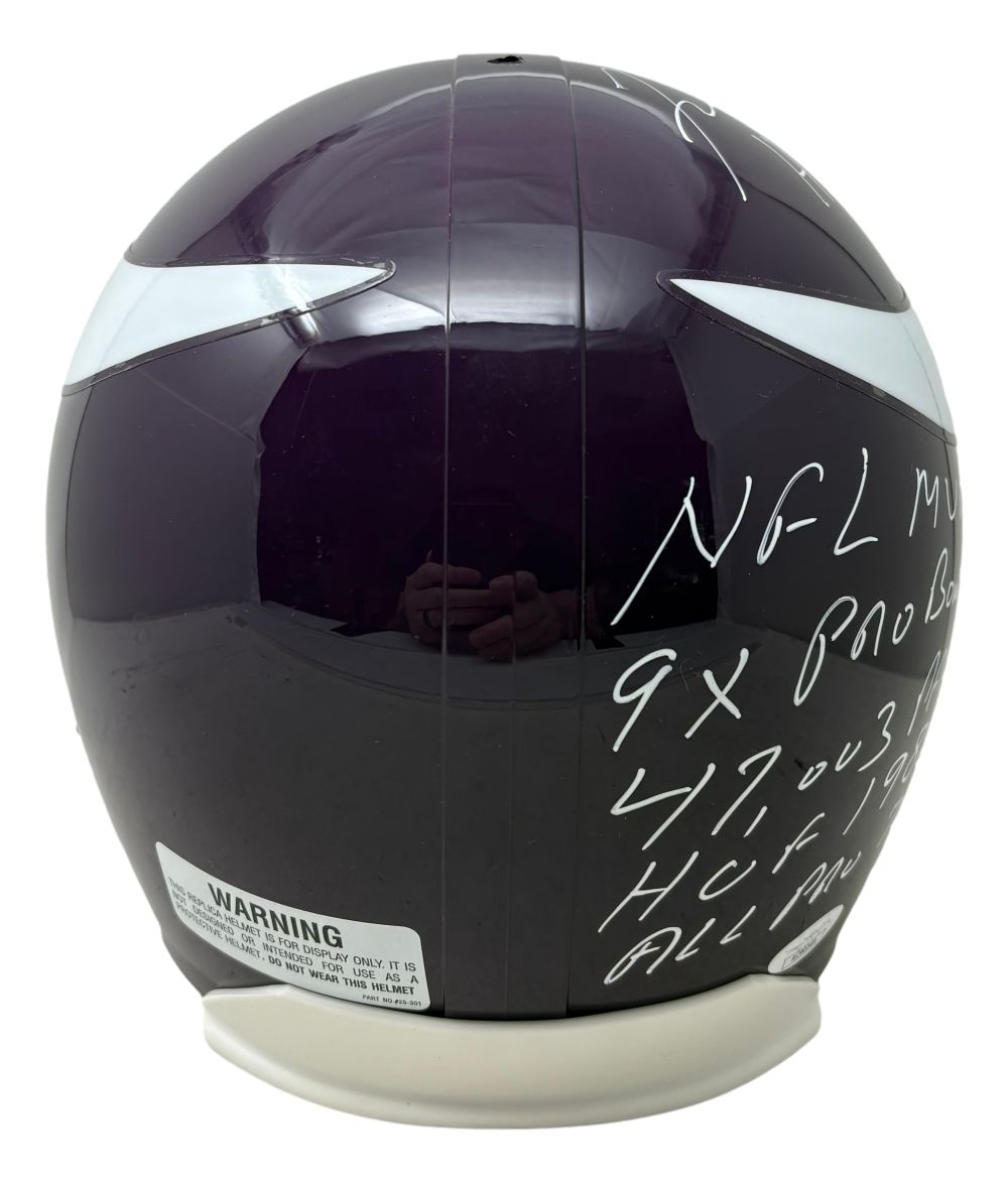 Fran Tarkenton Signed Vikings Full Size Replica Helmet w/ Stats Insc JSA Holo