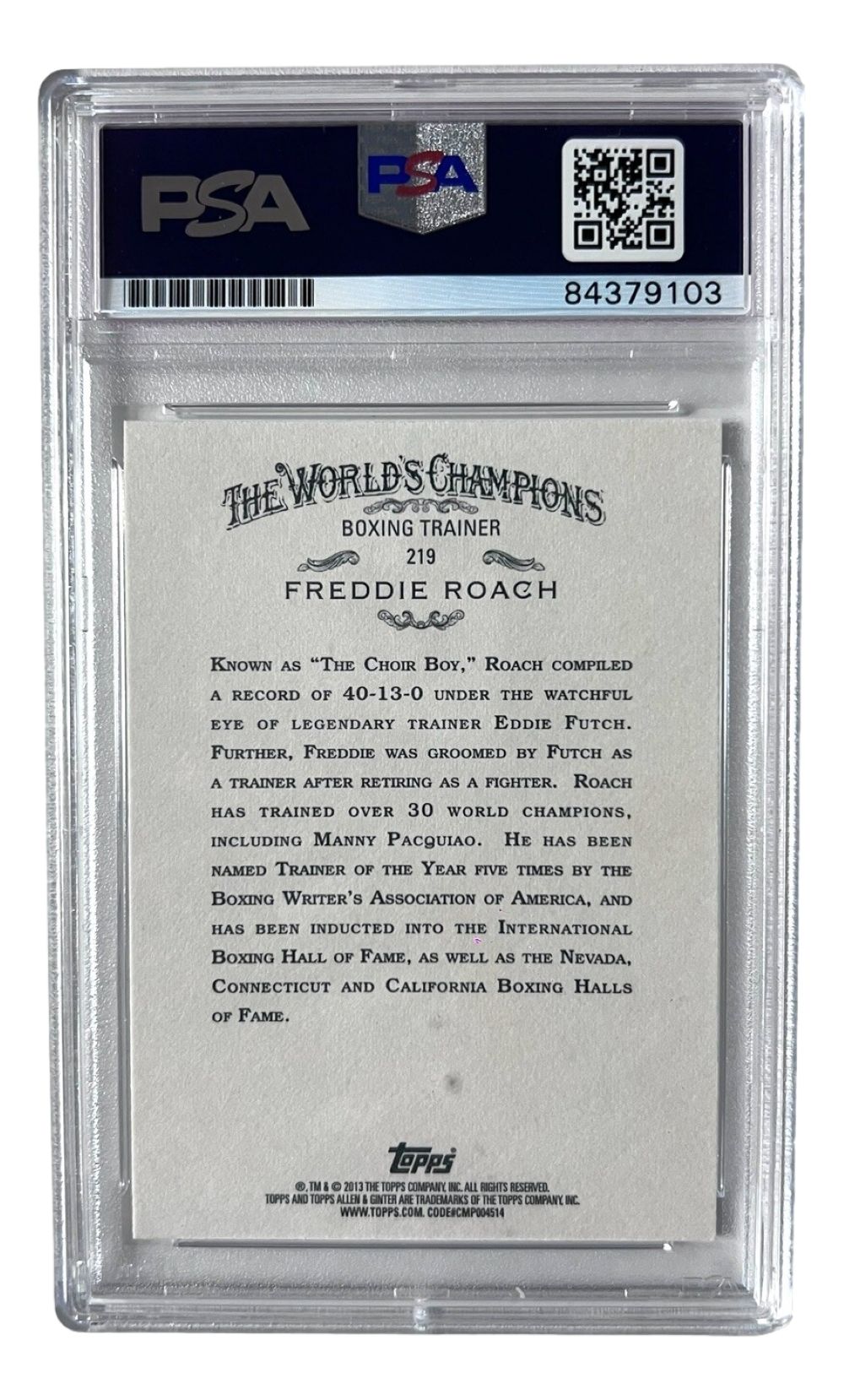Freddie Roach Signed Slabbed 2013 Topps Allen & Ginter #219 RC PSA/DNA Auto 9