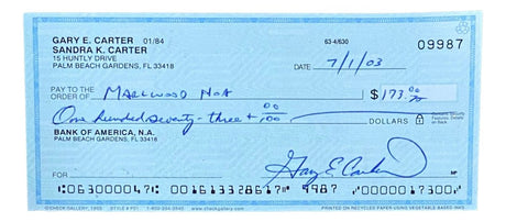 Gary Carter Montreal Expos Signed Bank Check #9987 BAS - Sports Integrity