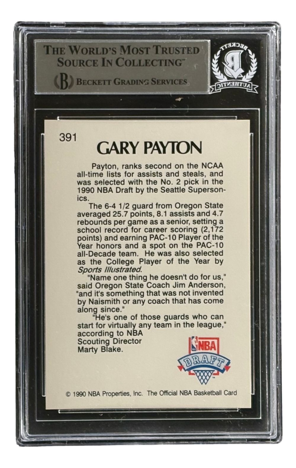 Gary Payton Signed 1990/91 Hoops #391 Seattle Sonics Rookie Card HOF 2013 BAS