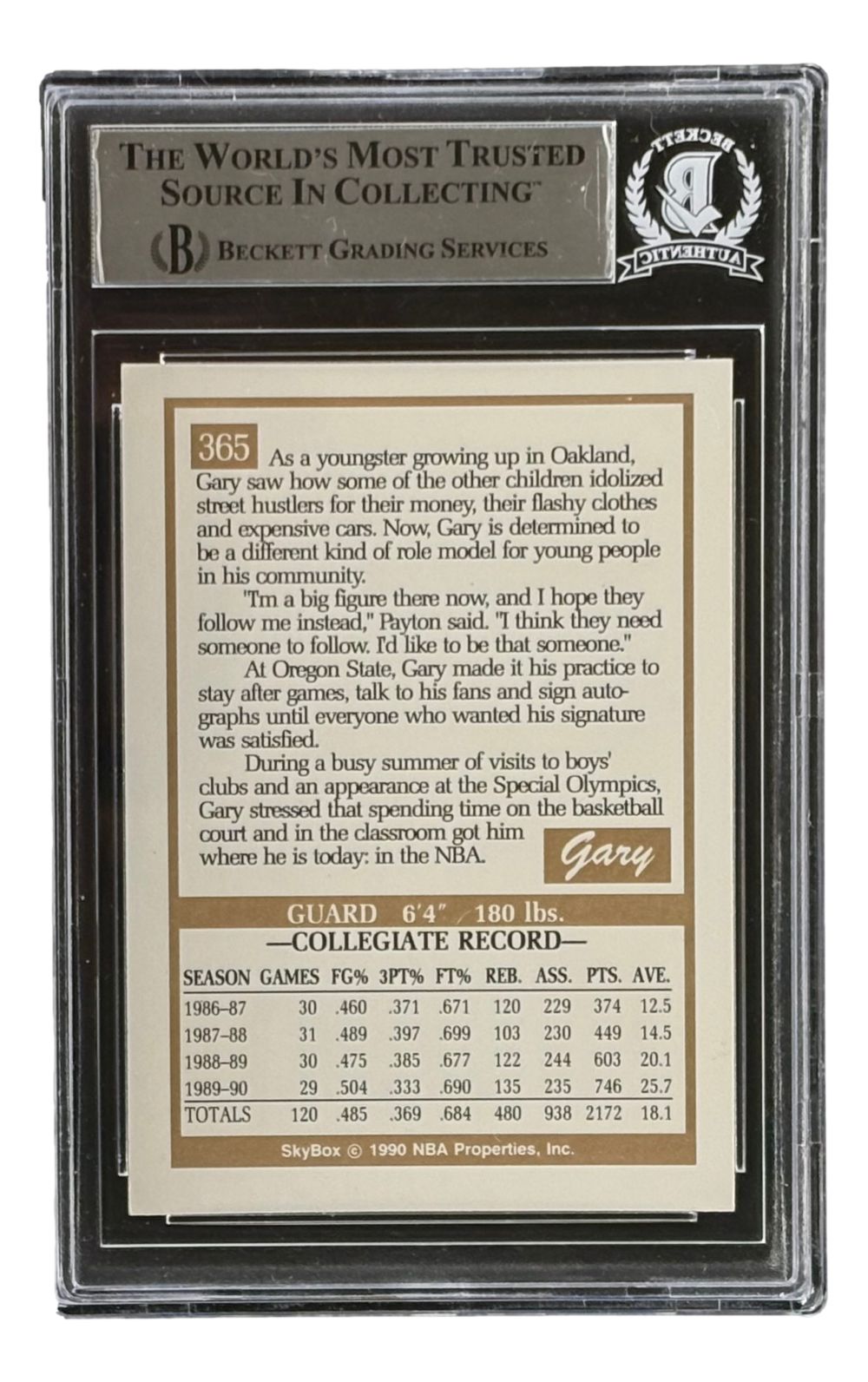 Gary Payton Signed 1990/91 Skybox #365 Seattle Sonics Rookie Card HOF 2013 BAS