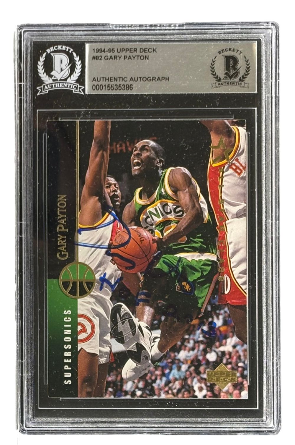 Gary Payton Signed 1994/95 Upper Deck #82 Seattle Sonics Trading Card HOF 2013 BAS