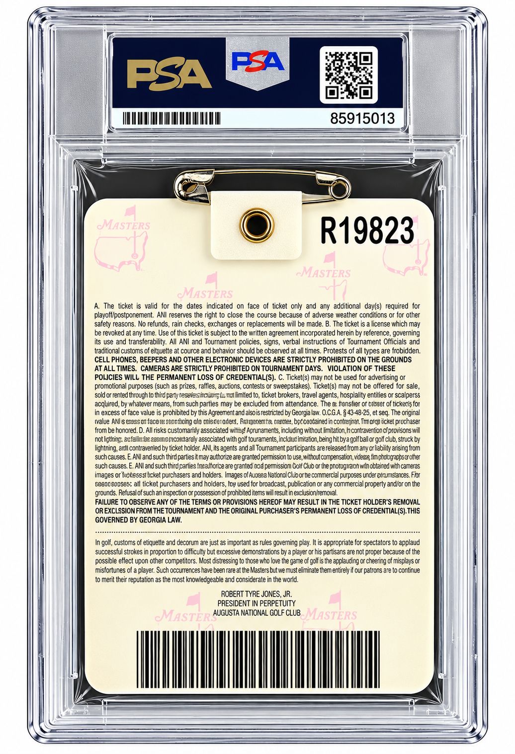 Gary Player Signed 2009 Masters Augusta National Badge 61 74 78 PSA/DNA