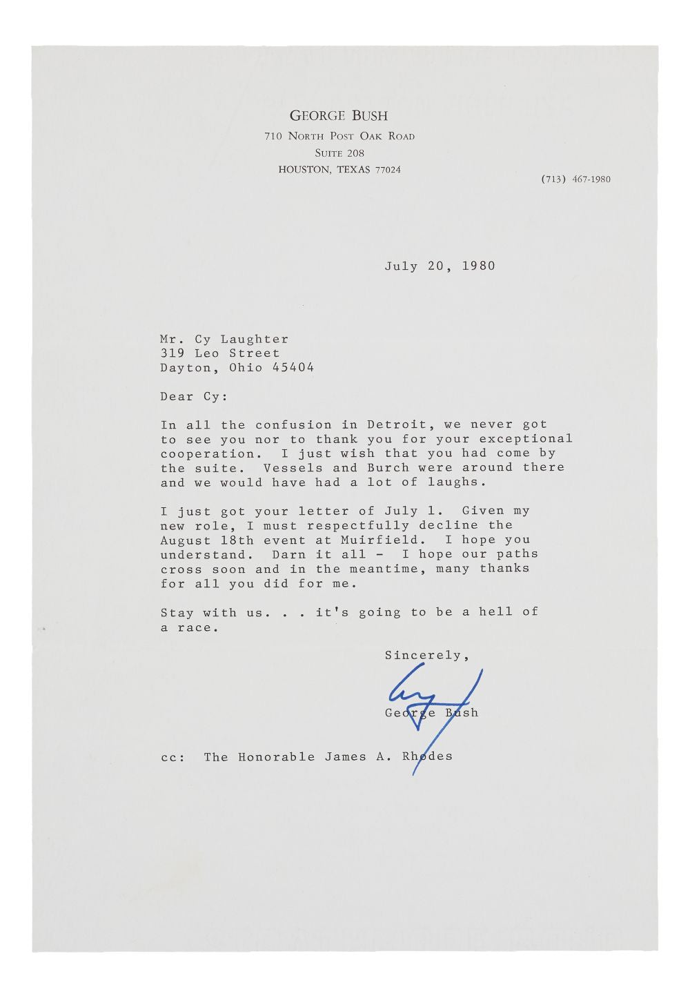 President George HW Bush Signed 1980 Typed Letter PSA/DNA Auto 10 Grade
