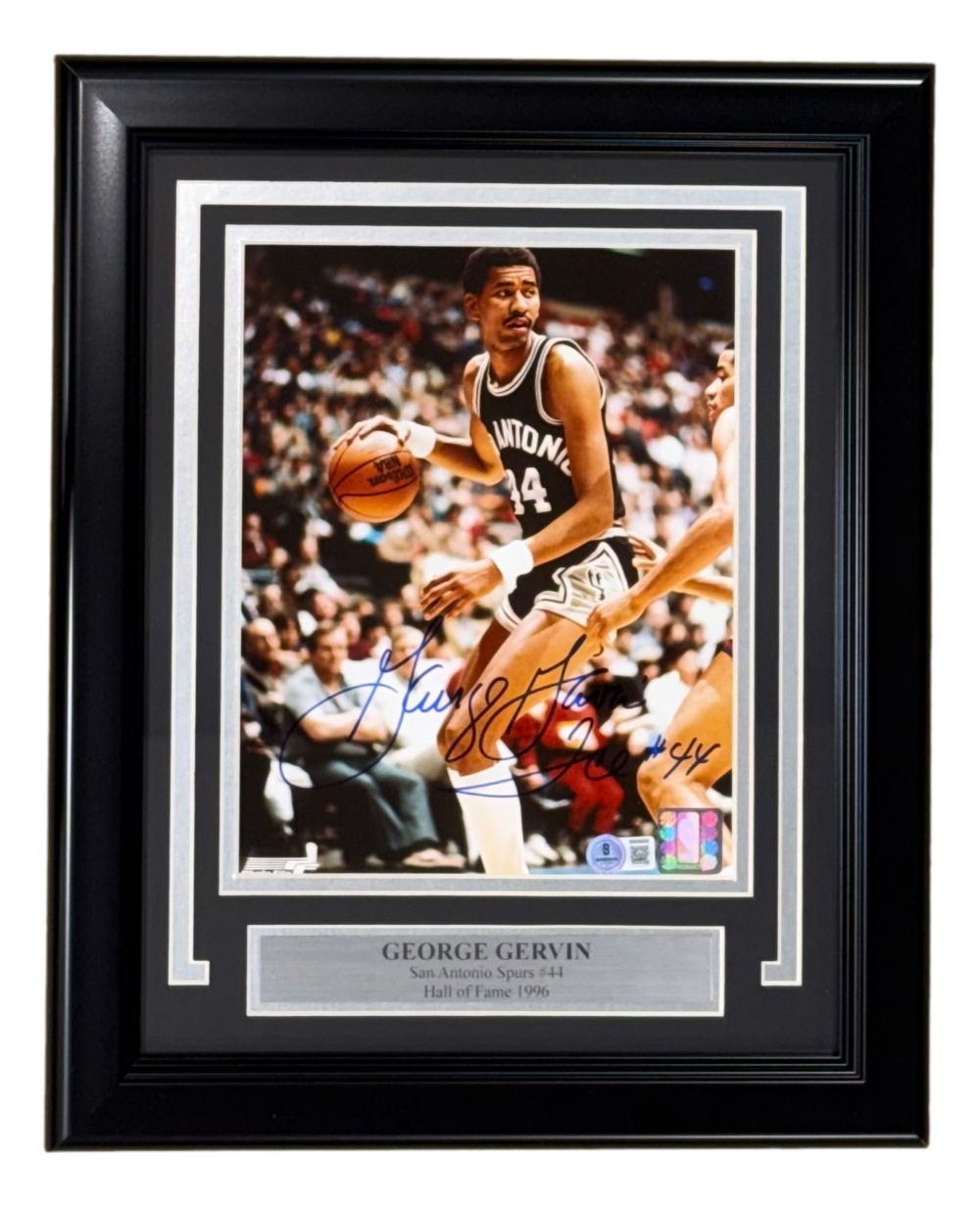 George Gervin Signed Framed 8x10 San Antonio Spurs Photo Ice Inscribed BAS