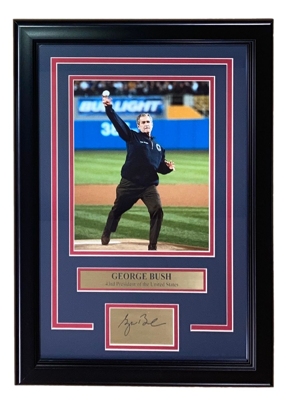 President George W Bush Framed 8x10 2001 WS First Pitch Photo w/ Laser Auto