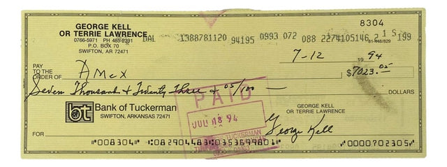 George Kell Detroit Tigers Signed Bank Check #8304 BAS - Sports Integrity