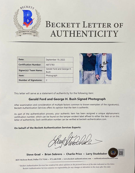 Gerald Ford George H. Bush Signed Framed 8x10 Photo BAS LOA - Sports Integrity