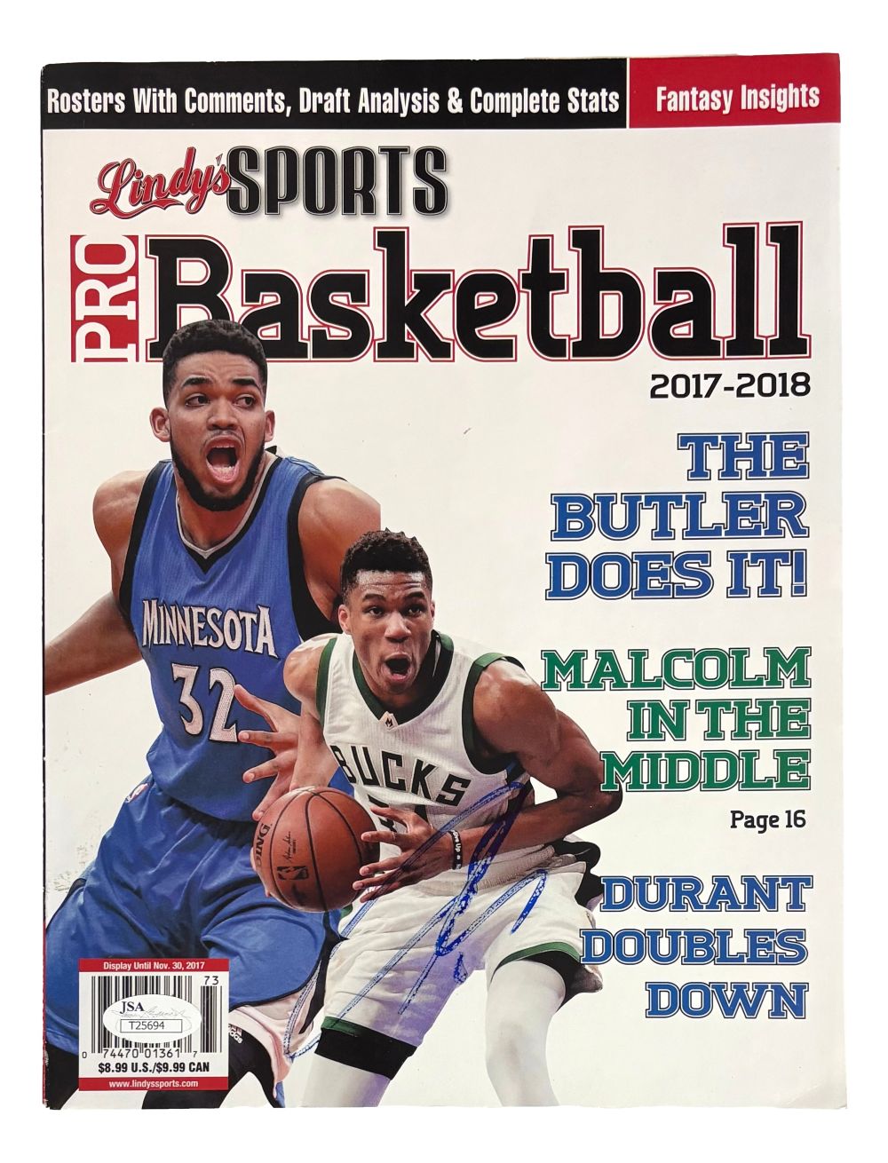 Giannis Antetokounmpo Bucks Signed 2017/18 Lindy Sports Basketball Magazine JSA