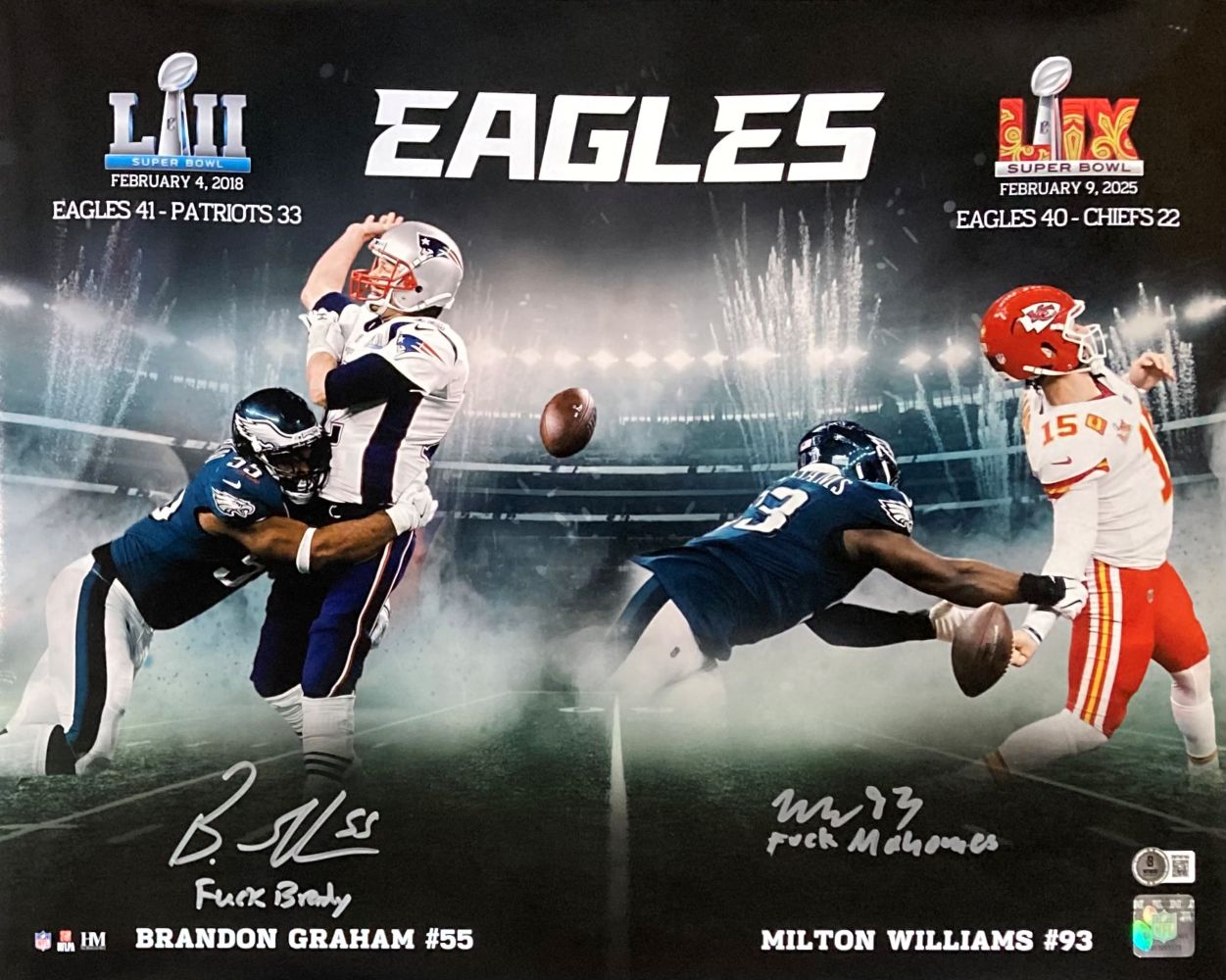Graham Williams Signed 16x20 Eagles SB Strip Sack Photo F Brady F Mahomes BAS