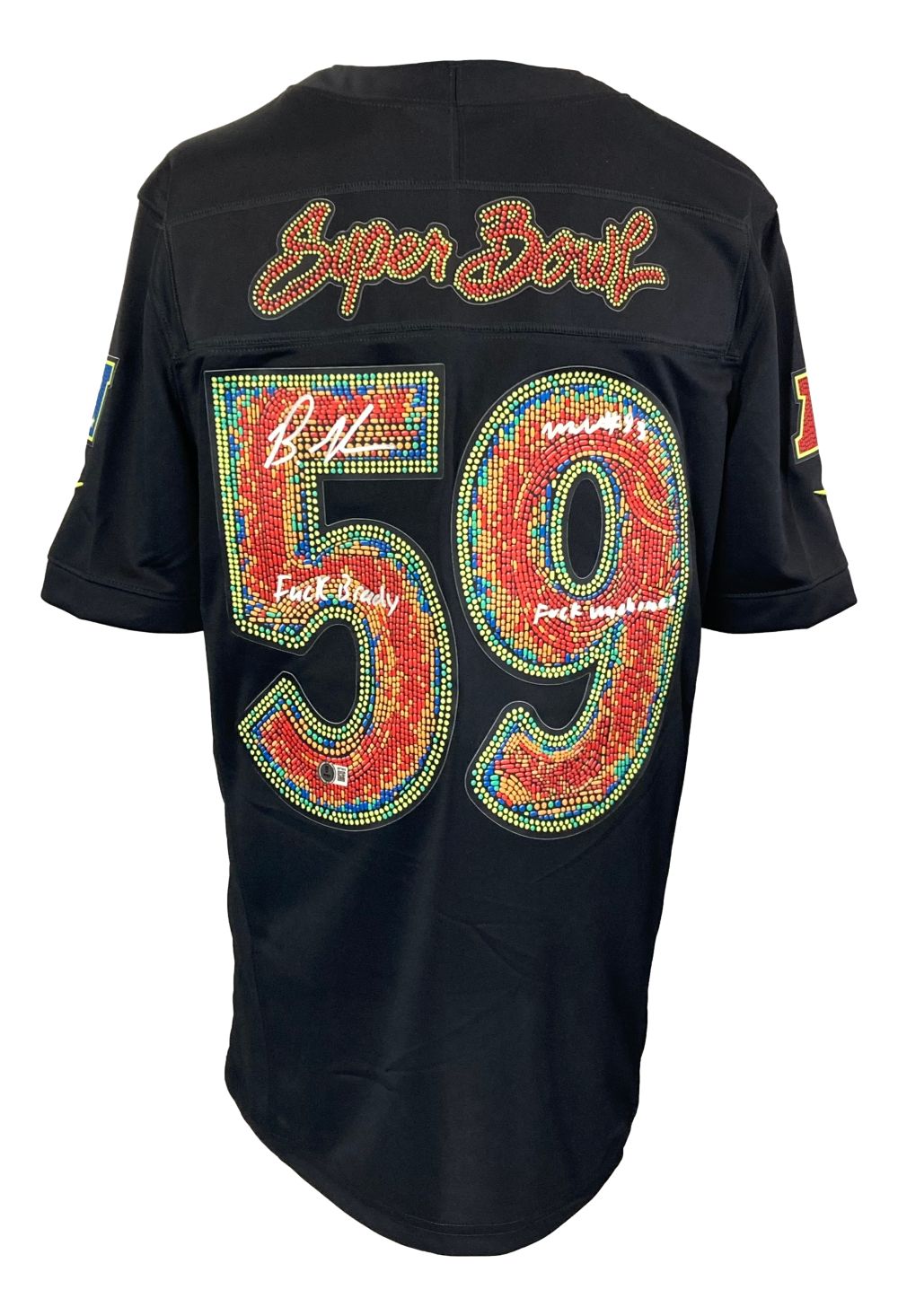 The Sports Integrity Graham Williams Signed Eagles Super Bowl 59 (LIX) Nike Ltd Jersey features "Super Bowl" lettering, the number 59 with autographs inside, and official Super Bowl patches on both sleeves.