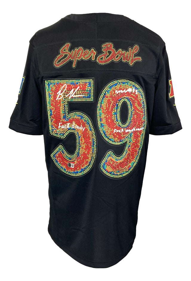 The Sports Integrity Graham Williams Signed Eagles Super Bowl 59 (LIX) Nike Ltd Jersey features "Super Bowl" lettering, the number 59 with autographs inside, and official Super Bowl patches on both sleeves.