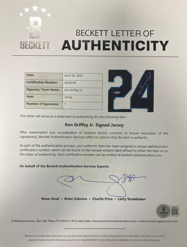 Ken Griffey Jr 90s Signed Mariners Russell Athletic Authentic Jersey BAS+PSA LOA