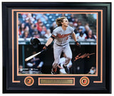The Sports Integrity Gunnar Henderson Signed Framed 16x20 Baltimore Orioles Photo features Henderson running in a gray uniform, helmet and bat airborne. Includes his autograph, two Orioles logos, and a Gunnar Henderson nameplate.